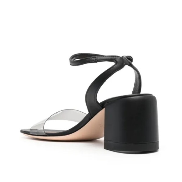 New AGL Isabelle Half Moon Block Sandals Clear PVC Toe Strap Black Sz 36 - Picture 2 of 14